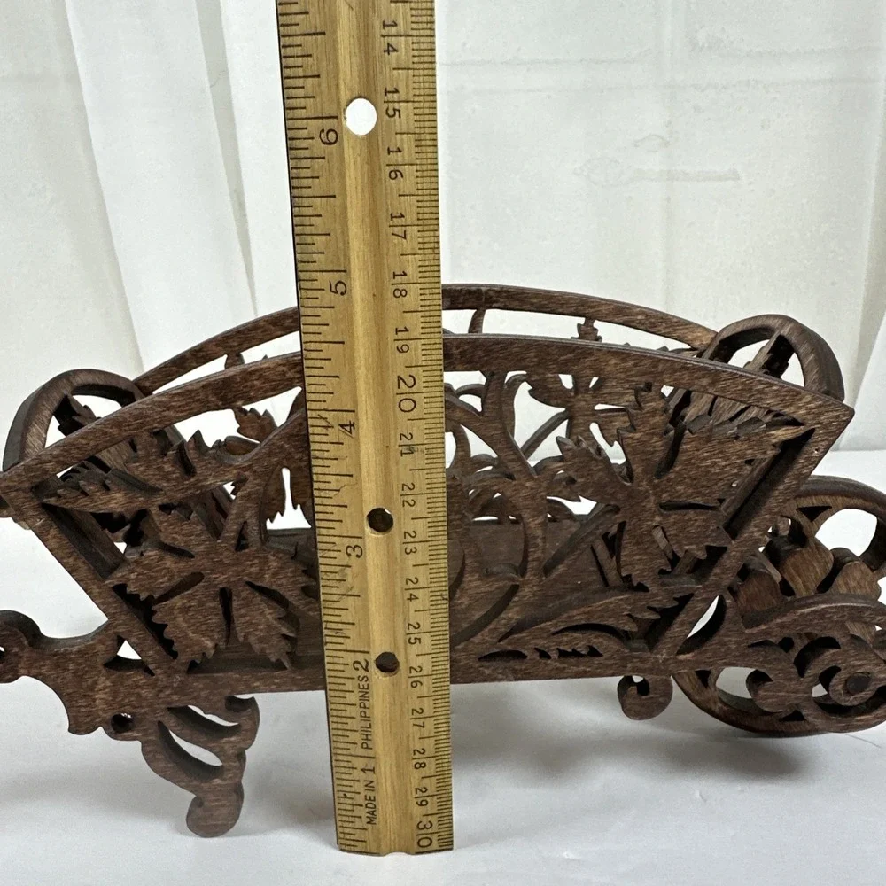 Hand Made Scrollwork Wooden Wheelbarrow Figurine 11